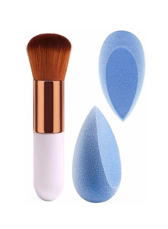 Lenon 1 Round Foundation Makeup Brush, 2 pieces makeup Sponge Blender (pack of 3) - Image 1