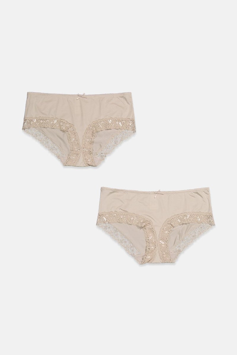 Tchibo Women 2 Pack Lace Solid Panties, Off White  - Image 1