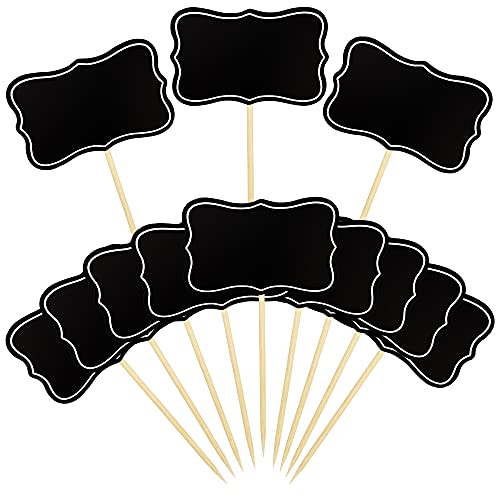 RASSLISA 56 PCS Black Chalkboard Picks Chalkboard Sign Food Toppers Cheese Markers Cake Cupcake Topper for Birthday Party Wedding Gender Reveal Baby Shower Decoration Supplies - Image 1