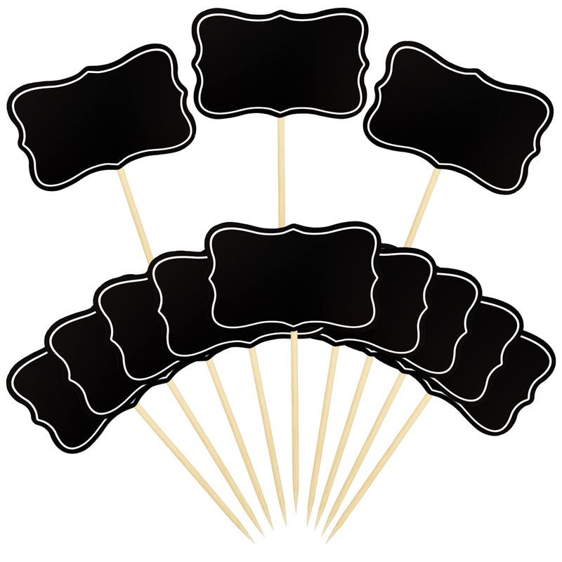RASSLISA 56 PCS Black Chalkboard Picks Chalkboard Sign Food Toppers Cheese Markers Cake Cupcake Topper for Birthday Party Wedding Gender Reveal Baby Shower Decoration Supplies - Image 3