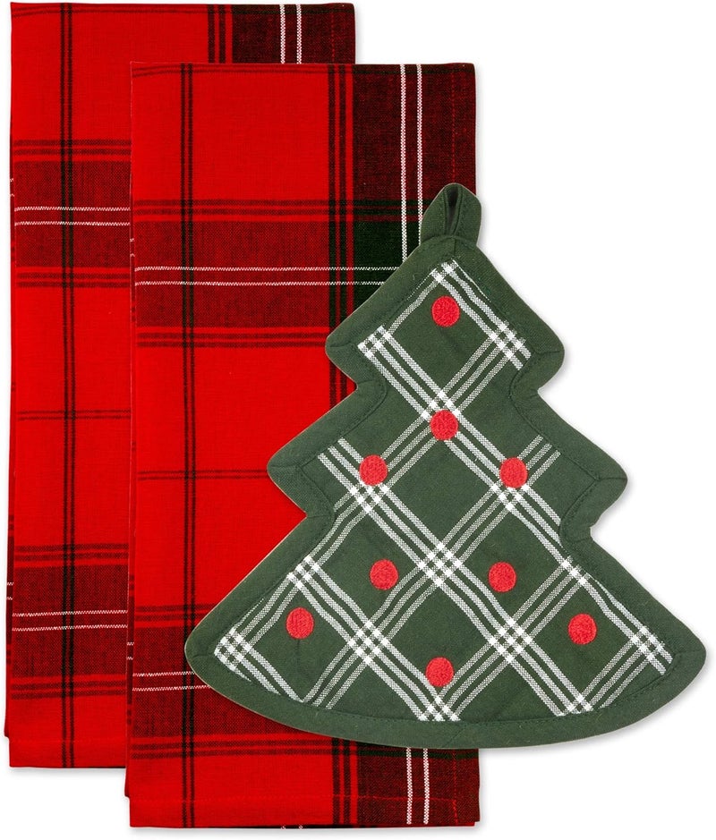 DII Christmas Kitchen Accessories  Dcor Gift Set Pot Holder  Dish Towels O Christmas Tree 3 Piece - Image 1