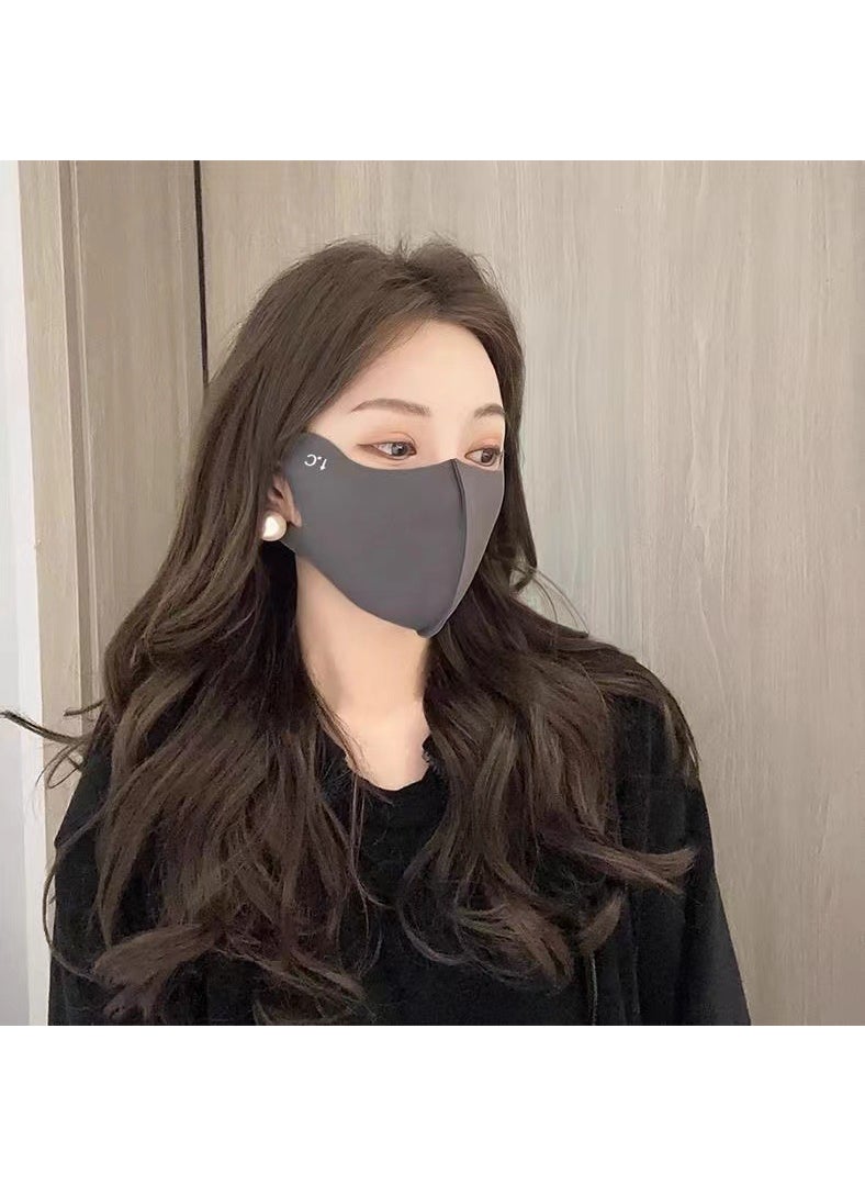 Generic Breathable Ice Silk Sun Protection Face Mask for Women dark gray 