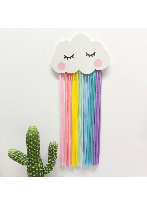 Wooden cloud smiley pendant, rainbow cloth outline vivid fairy tale world