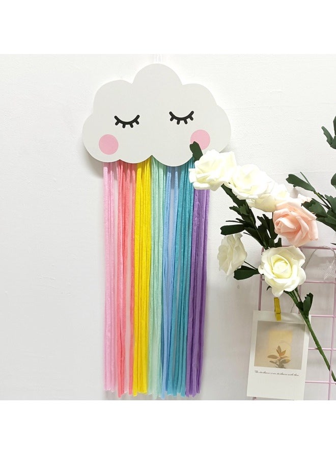 Wooden cloud smiley pendant, rainbow cloth outline vivid fairy tale world