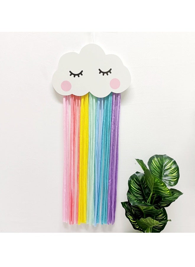 Wooden cloud smiley pendant, rainbow cloth outline vivid fairy tale world