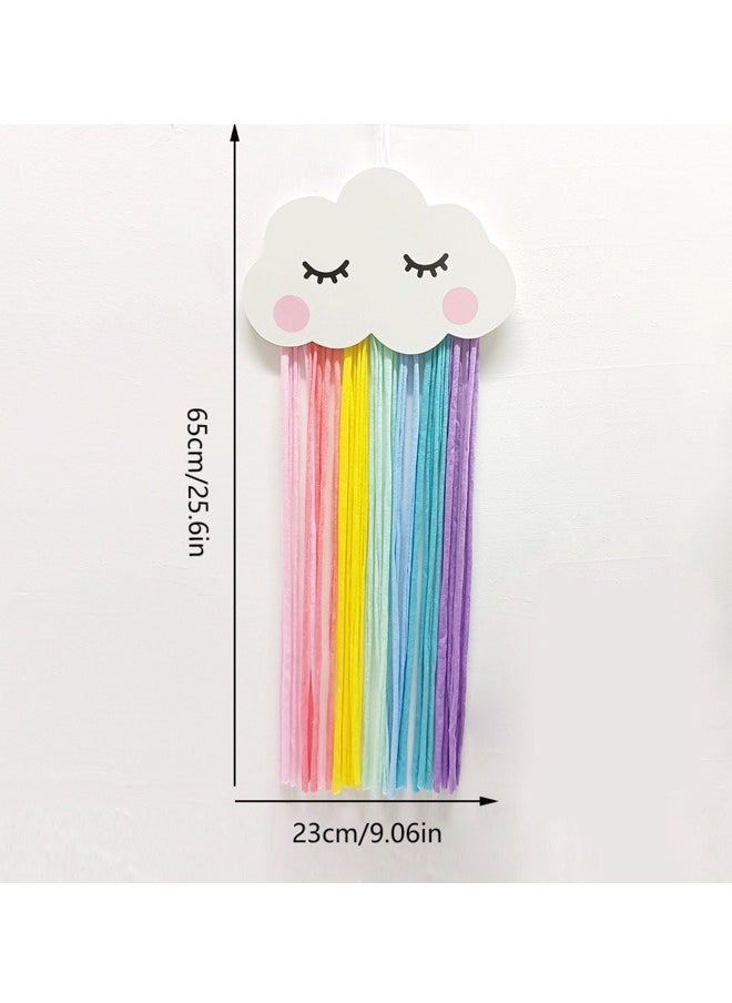 Wooden cloud smiley pendant, rainbow cloth outline vivid fairy tale world