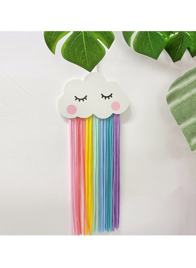 Wooden cloud smiley pendant, rainbow cloth outline vivid fairy tale world