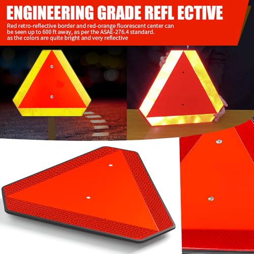 DXSIGN Slow Moving Vehicle Safety Sign,Slow Moving Vehicle Triangle Sign,Plastic 14"x16" Engineering Grade Reflective for Golf Cart (Plastic) - Image 2