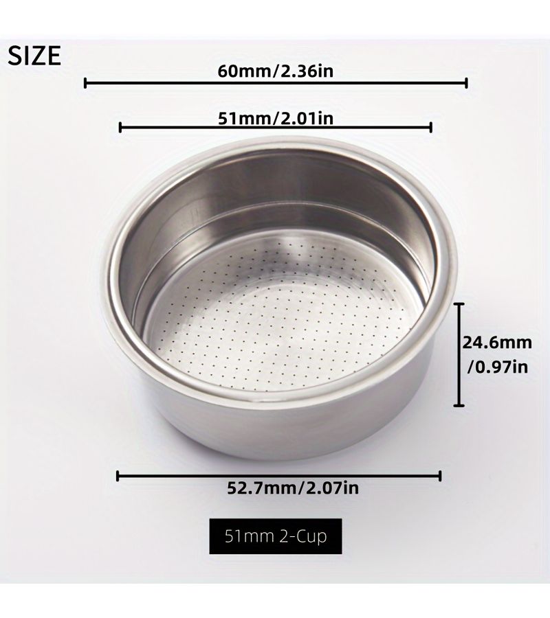 51Mm Double Layer Stainless Steel Reusable Coffee Filter Basket For Portafilter Coffee Machines 2 Cup 24.6Mm Height - Image 3