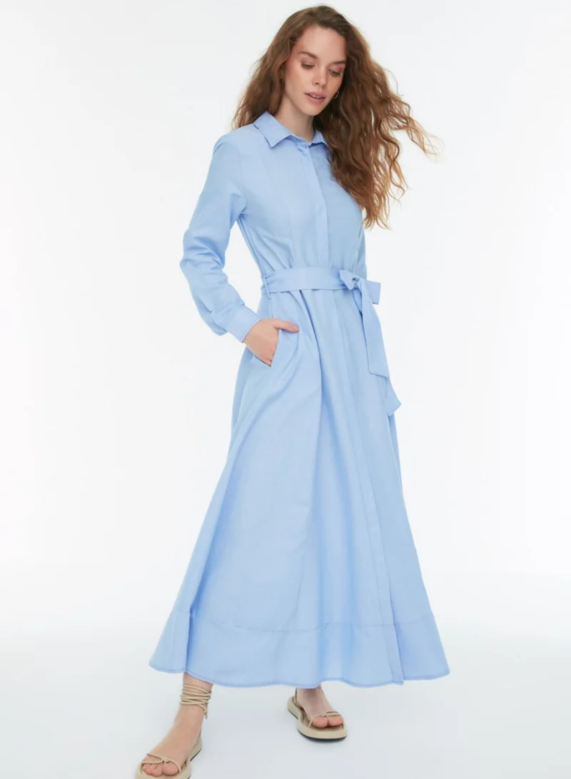 trendyol Tie Detail Button Down Dress