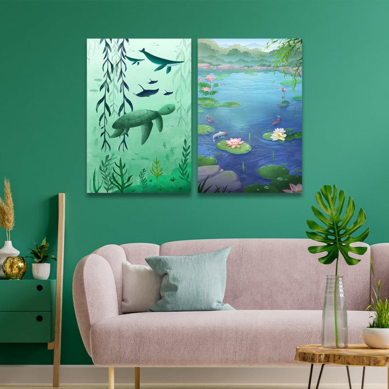 Marktna A double canvas painting with a turtle design, total dimensions 80 x 60 cm - Image 1