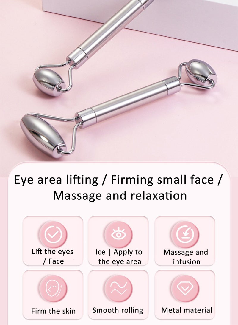 l&wen Roller Facial Massager, Dual-Sided Stainless Steel Face Roller for Face and Eyes to Anti-Aging, Reduce Puffiness and Tighten Skin (1 Pc, Silver) - Image 3