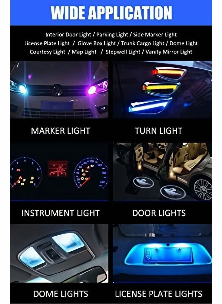 194 LED Bulbs 6000K White, 68 2825 W5W T10 Wedge COB Replacement Bulbs, Super Brightness, for License Plate Lights, Car Position Lamps, Map Light, 30pcs - Image 3