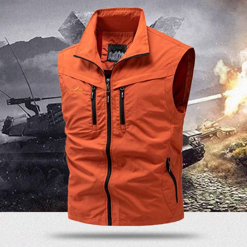 { Suitable} New Spring, Summer And Autum Vests For Men, Multi-Functional Casual Stand-Up Collar Multi-Pocket Workwear - Image 1