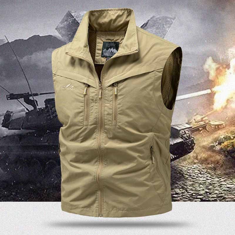 { Suitable} New Spring, Summer And Autum Vests For Men, Multi-Functional Casual Stand-Up Collar Multi-Pocket Workwear - Image 2