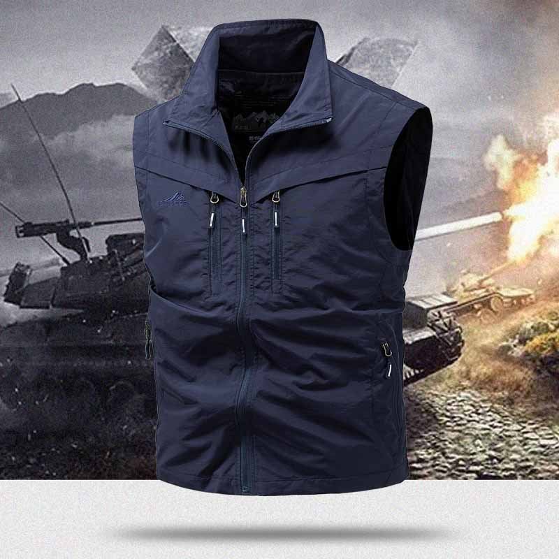 { Suitable} New Spring, Summer And Autum Vests For Men, Multi-Functional Casual Stand-Up Collar Multi-Pocket Workwear - Image 5