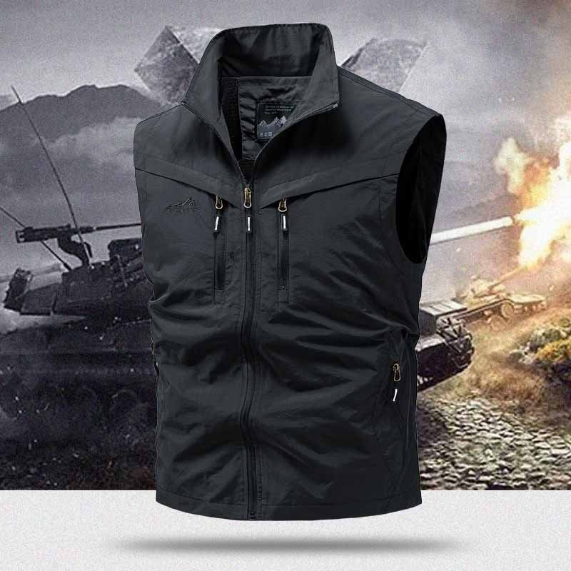 { Suitable} New Spring, Summer And Autum Vests For Men, Multi-Functional Casual Stand-Up Collar Multi-Pocket Workwear - Image 4