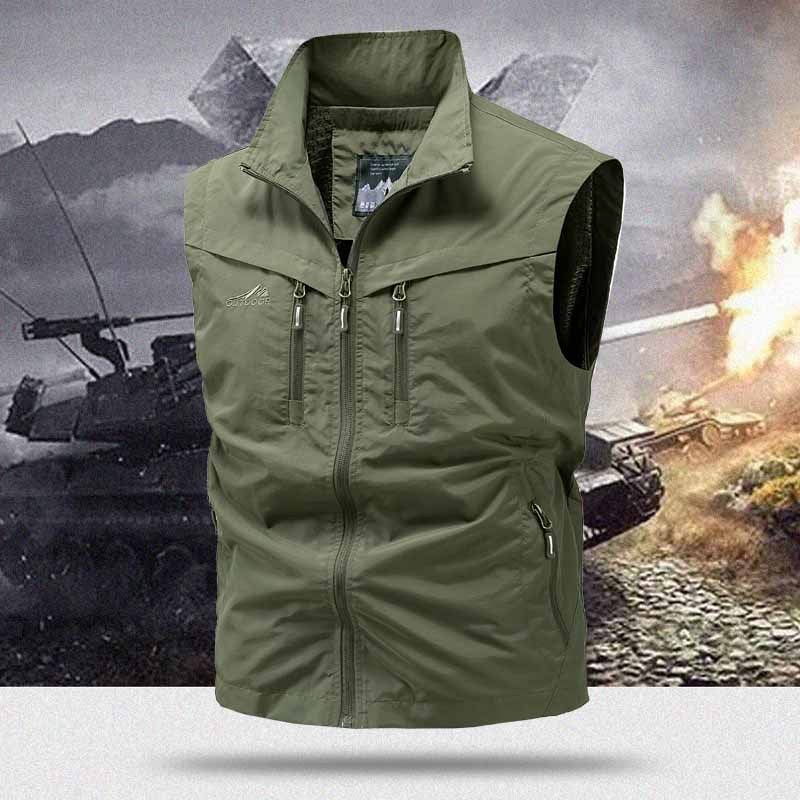 { Suitable} New Spring, Summer And Autum Vests For Men, Multi-Functional Casual Stand-Up Collar Multi-Pocket Workwear - Image 3