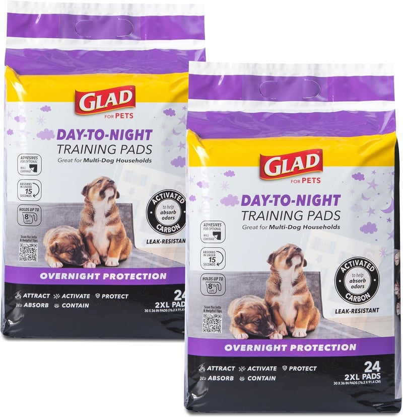 Glad for Pets Activated Carbon Puppy Training Pads, Giant Size, 24 Count - 2 Pack | Charcoal Puppy Pads for Dogs, Large Dog Pee Pads | Super Absorbent and Leak Proof - Image 1