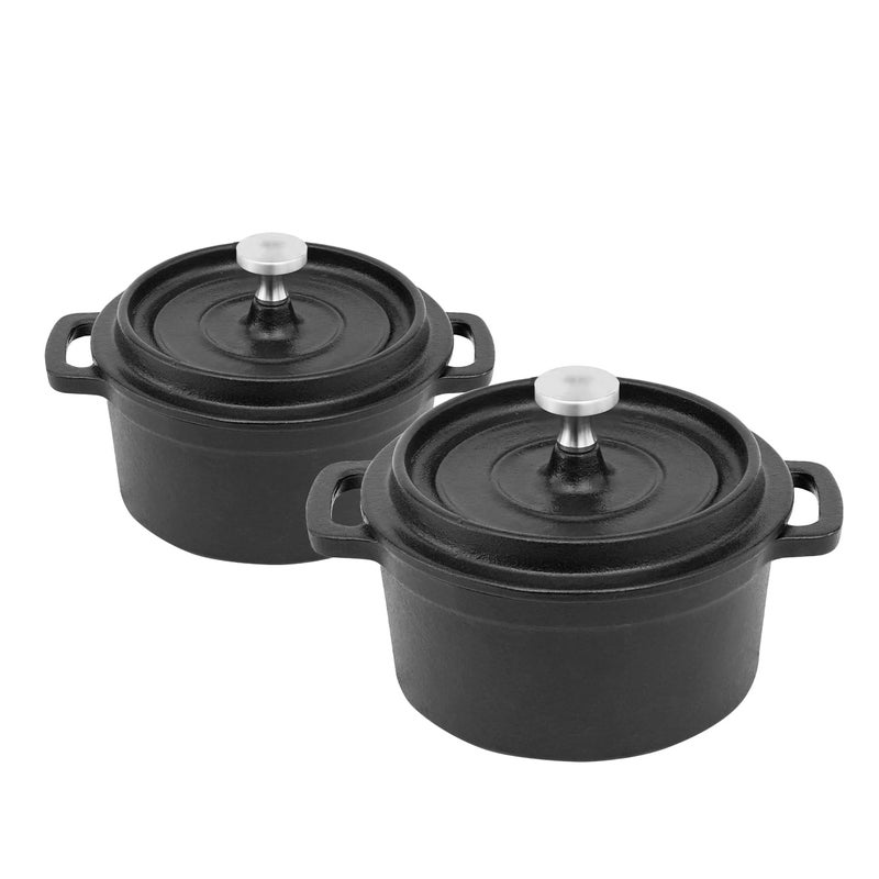 Flavehc Mini Cocotte 8 oz Mini Dutch Oven 0.25 qt. Cast Iron Garlic Roaster for Oven Garlic Confit Pot Ramekins with Lids Oven Safe Set of 2, Black - Image 1