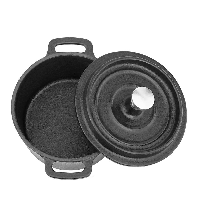 Flavehc Mini Cocotte 8 oz Mini Dutch Oven 0.25 qt. Cast Iron Garlic Roaster for Oven Garlic Confit Pot Ramekins with Lids Oven Safe Set of 2, Black - Image 2