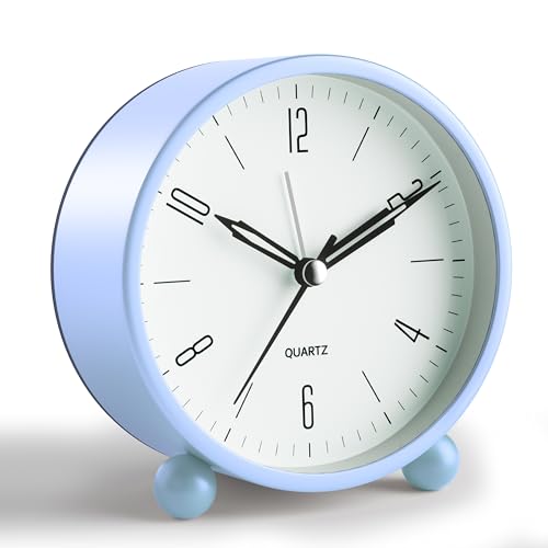 Jall Analog Alarm Clock, 4 inch Super Silent Non Ticking Small Clock with Night Light, Battery Operated, Simple Design, Old fashioned Style SkyBlue decor, for Bedroom, Bedside, Desk, Adult, Kid, Gift, Blue - Image 1