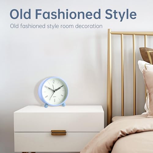 Jall Analog Alarm Clock, 4 inch Super Silent Non Ticking Small Clock with Night Light, Battery Operated, Simple Design, Old fashioned Style SkyBlue decor, for Bedroom, Bedside, Desk, Adult, Kid, Gift, Blue - Image 5