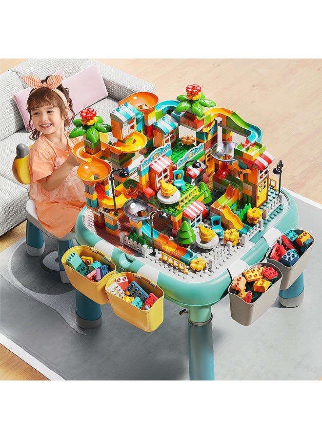 متوافقة مع طاولة مكعبات بناء ليغو فيلي، ألعاب مجمعة متعددة الوظائف للأطفال الأولاد يتعلمون جزيئات كبيرة لون الطفل: طاولة مكعبات بناء قابلة للتعديل + كرسي واحد + جدار مكعبات بناء 448 - Image 3