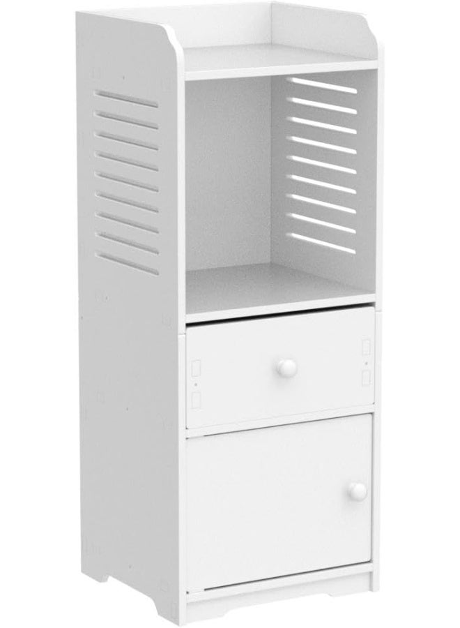 TPGP Bathroom Storage Cabinet, Small Floor Bathroom Organizer Free Standing, Side Toilet Cabinet With Drawer And Door, White - Image 4