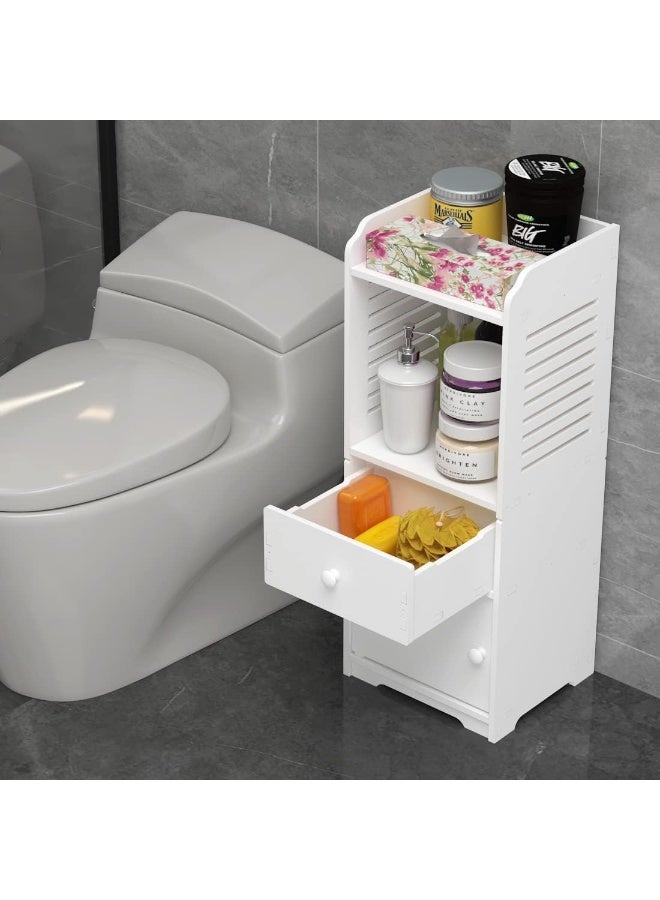 TPGP Bathroom Storage Cabinet, Small Floor Bathroom Organizer Free Standing, Side Toilet Cabinet With Drawer And Door, White - Image 5