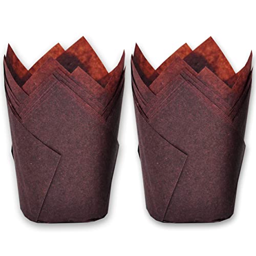 MyBakning 500 pcs Large size Brown Tulip Baking Cups 214Base diameter x 4Wall height Greaseproof paper baking cupcake Muffin liners
