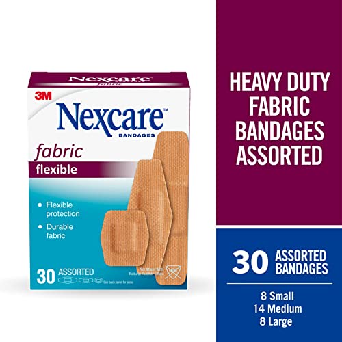 Nexcare Heavy Duty Flexible Fabric Bandages, Assorted Sizes, 30 Count, Latex-Free, Durable Adhesive Bandages for First Aid and Wound Care - Image 2