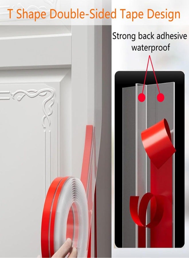 شريط مانع تسرب للأبواب على شكل حرف T، 1.37 بوصة × 20 قدم شريط مانع تسرب من السيليكون للأبواب شريط لاصق مزدوج الجوانب مانع تسرب للبوابات والنوافذ وفجوات زجاج الدش والجوانب والإطارات والشفاف - Image 5