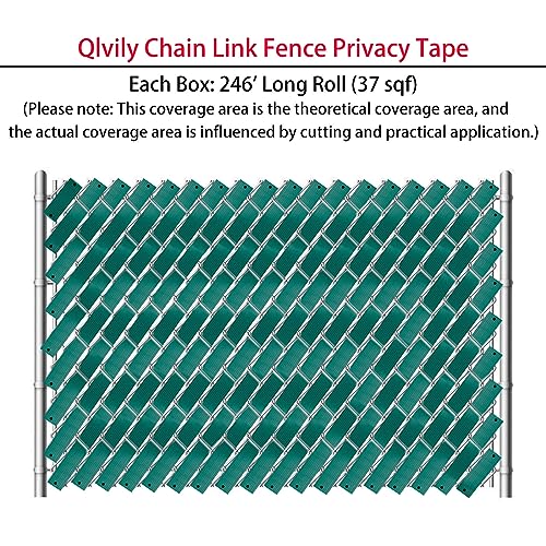 Qlvily Chain Link Fence Privacy Tape, 246ft x 0.15ft Chain Link Fence Slats, Fence Covering Privacy, Green (200PCS Button + Puncher Included) - Image 3