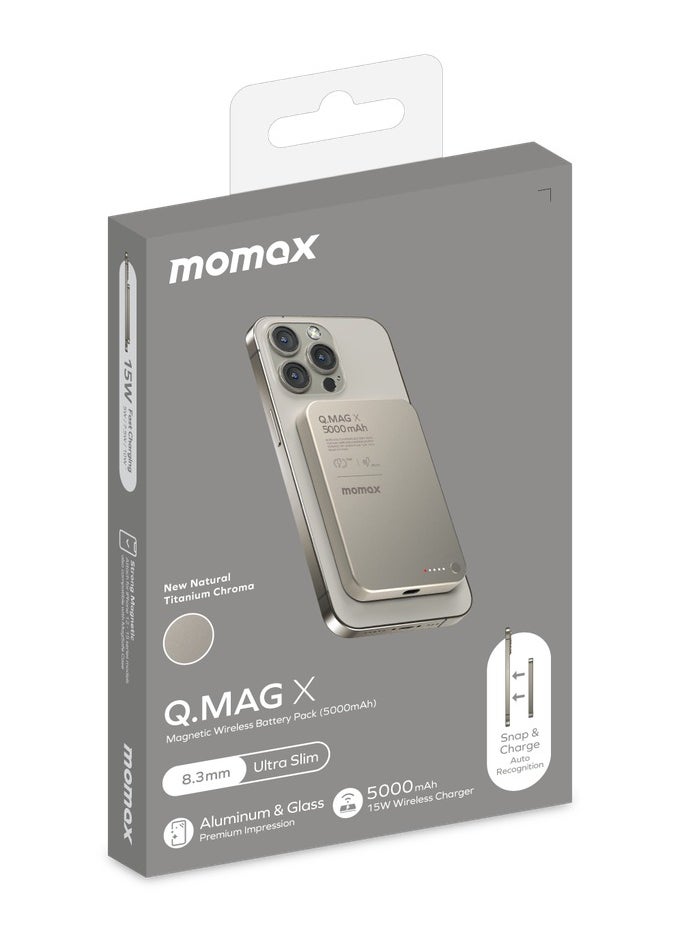 Momax - Momax Q.Mag X 5000 mAh Magnetic Wireless Battery Pack USB-C Up to 15W PD output - Titanium Grey - Image 1