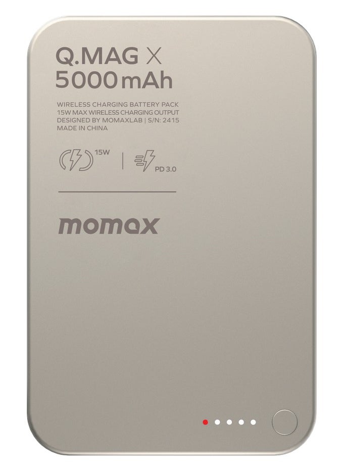 Momax - Momax Q.Mag X 5000 mAh Magnetic Wireless Battery Pack USB-C Up to 15W PD output - Titanium Grey - Image 1