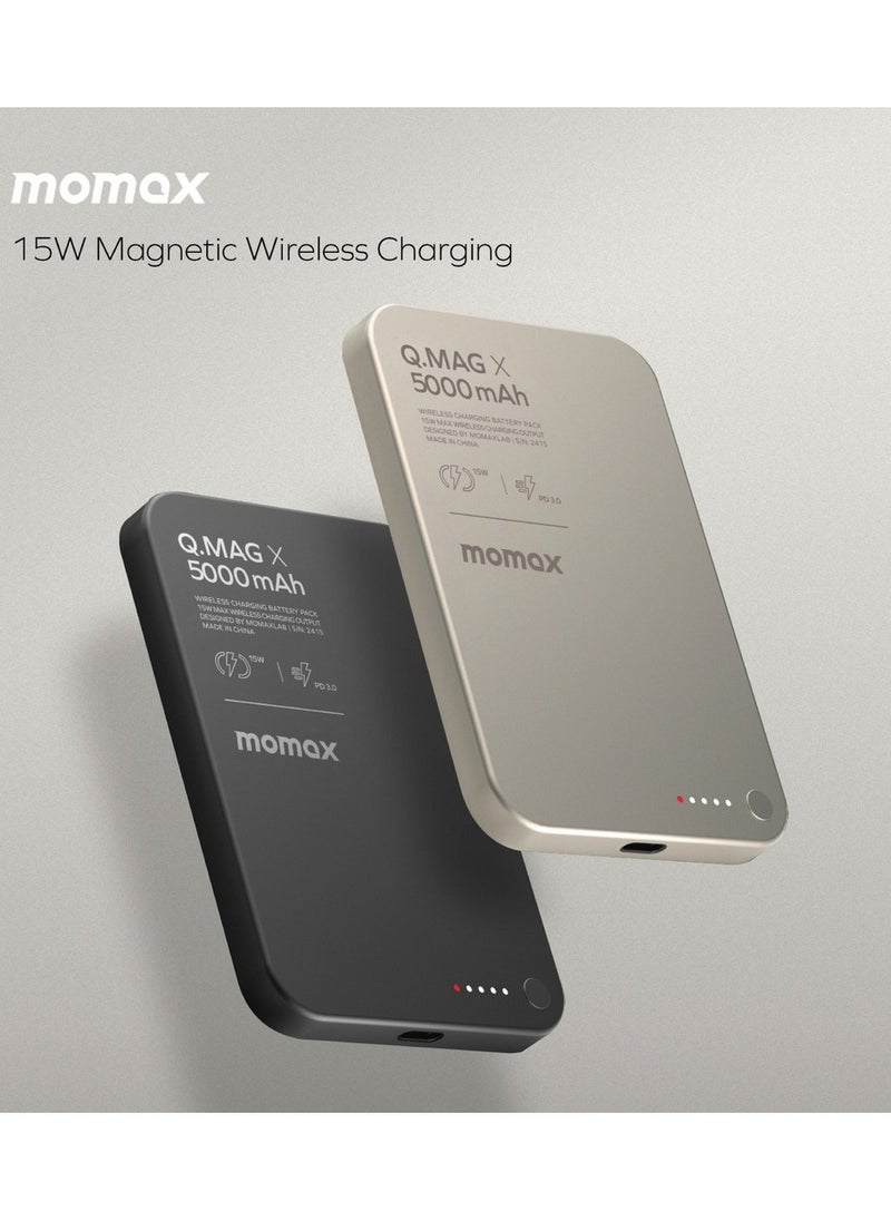 Momax - Momax Q.Mag X 5000 mAh Magnetic Wireless Battery Pack USB-C Up to 15W PD output - Titanium Grey - Image 1
