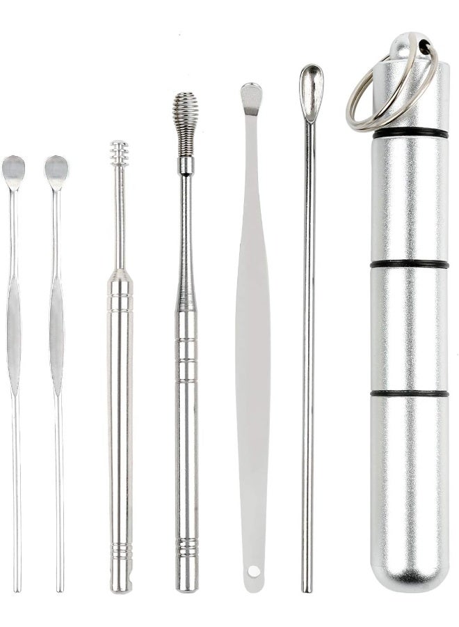 Generic Ear Pick Earwax Removal Kit, 6-in-1 Stainless Steel Ear Cleaning Tools Ear Curette Cleaner Reusable Ear Cleaner for Adults and Kids with Storage Box, Silver  - Image 1