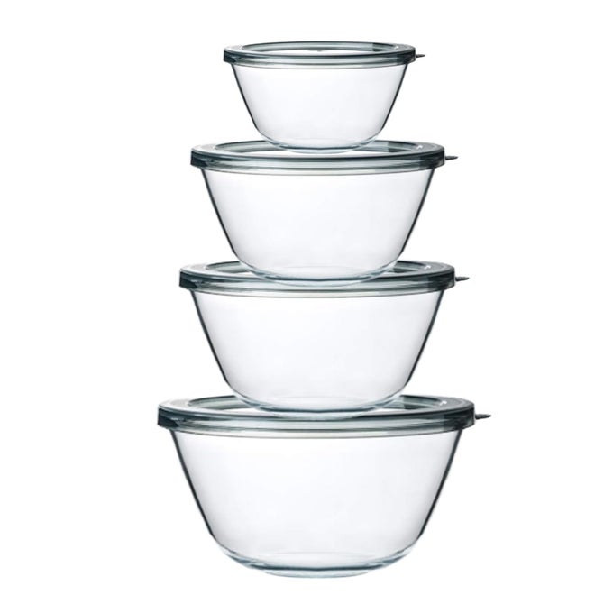 GLASS MIXING BOWLS WITH LIDS 4 PACKS GLASS BOWL SET NESTING BOWLS FOR MEAL PREP FOOD STORAGE BOWLS FOR COOKING BAKING BPAFREE 0817162948 QT