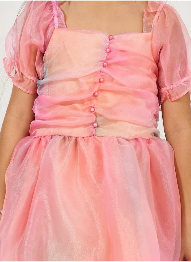 Styli Square Neck Gathered Front Dress