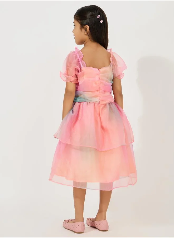 Styli Square Neck Gathered Front Dress