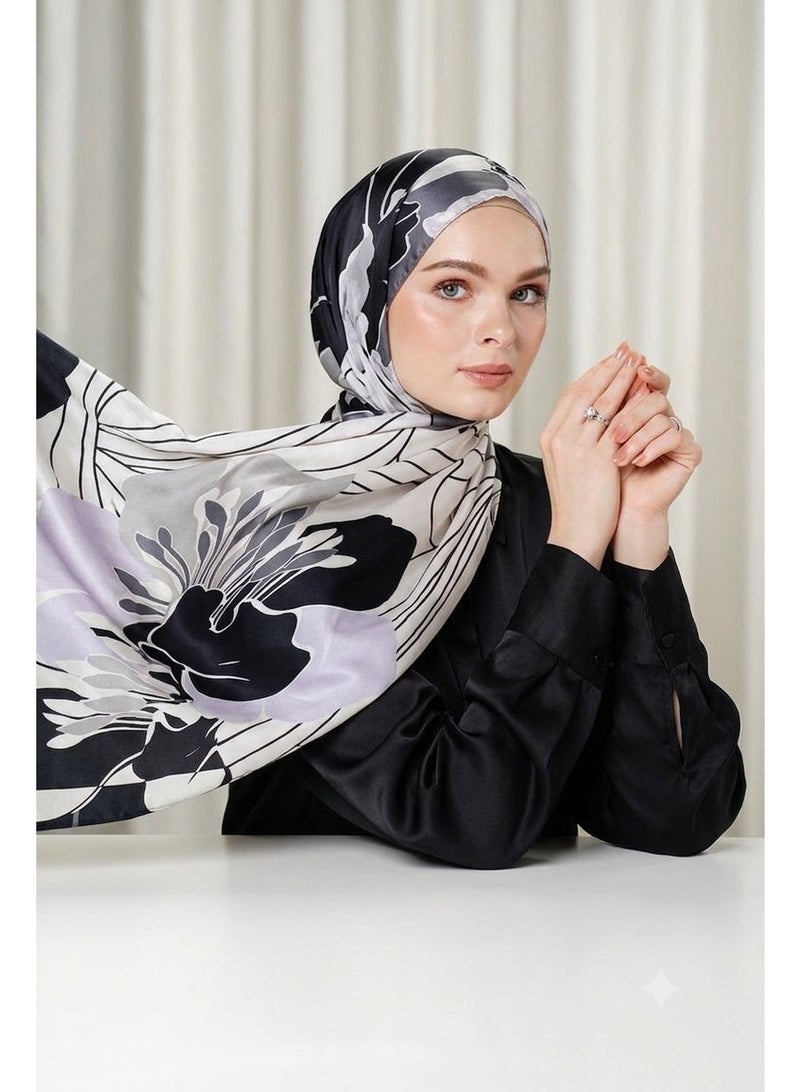 وشاح نسائي من الساتان المطبوع، بنقشة زهور أنيقة، شال خفيف الوزن، حجاب ولفافة، 55 × 170 سم - Image 1