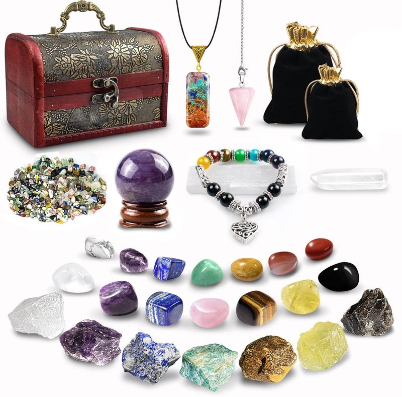TATOODAA Crystals and Healing Stones Set, Chakra Crystal Kit, 28 Pcs Real Crystals for Beginners Rocks Gem Stones Energy Meditation Natural Reiki Spiritual Balancing Mindful Souls, Crystals Set Gifts for Women - Image 1