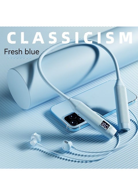 Roman Pattern Wireless Bluetooth Headset Neck Hanging In-ear Bluetooth Sports Headset Digital Display Large Battery Long Endurance Neck Hanging Game Wireless Earphone With Hands-free Function (Blue)