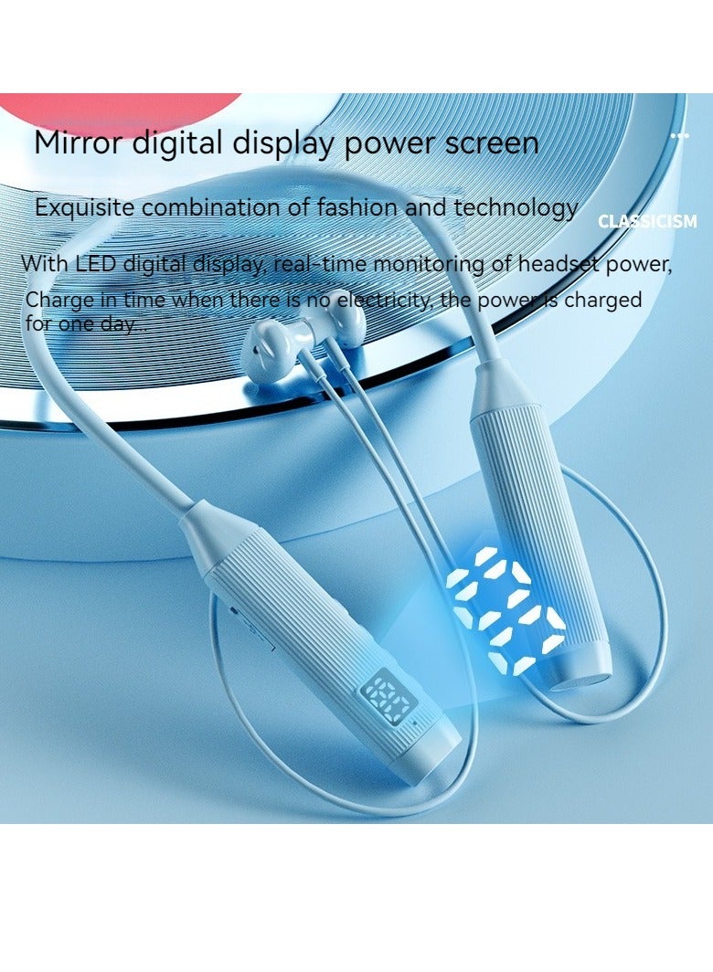 Roman Pattern Wireless Bluetooth Headset Neck Hanging In-ear Bluetooth Sports Headset Digital Display Large Battery Long Endurance Neck Hanging Game Wireless Earphone With Hands-free Function (Blue)