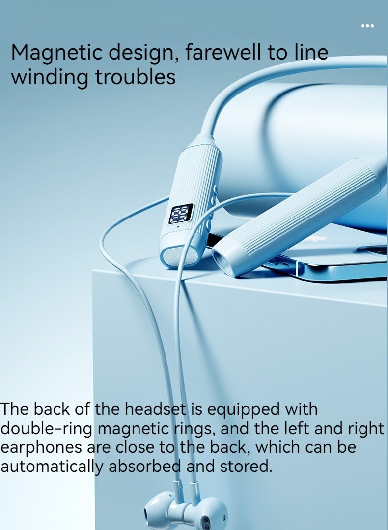 Roman Pattern Wireless Bluetooth Headset Neck Hanging In-ear Bluetooth Sports Headset Digital Display Large Battery Long Endurance Neck Hanging Game Wireless Earphone With Hands-free Function (Blue)  - Image 5