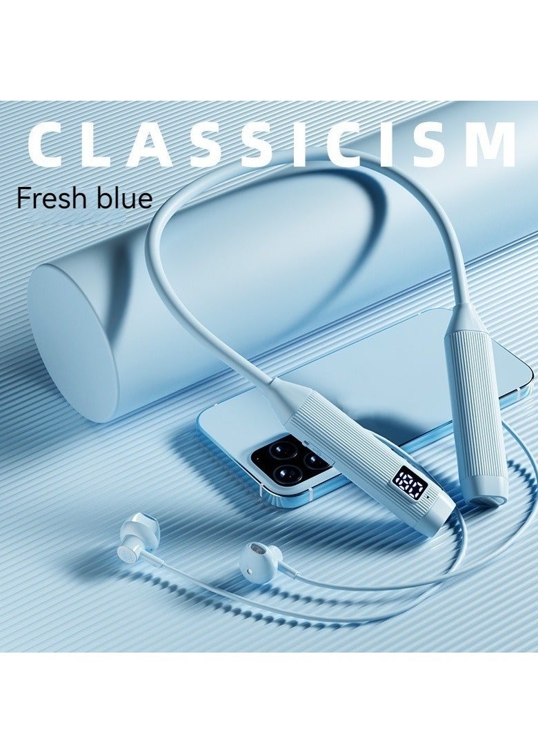 Roman Pattern Wireless Bluetooth Headset Neck Hanging In-ear Bluetooth Sports Headset Digital Display Large Battery Long Endurance Neck Hanging Game Wireless Earphone With Hands-free Function (Blue)  - Image 3