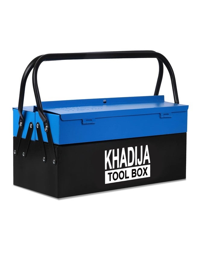 KHADIJA صندوق أدوات خديجة المعدني ذو 3 أقسام ومقبض مزدوج للتخزين الكبير (أسود أزرق) - Image 1