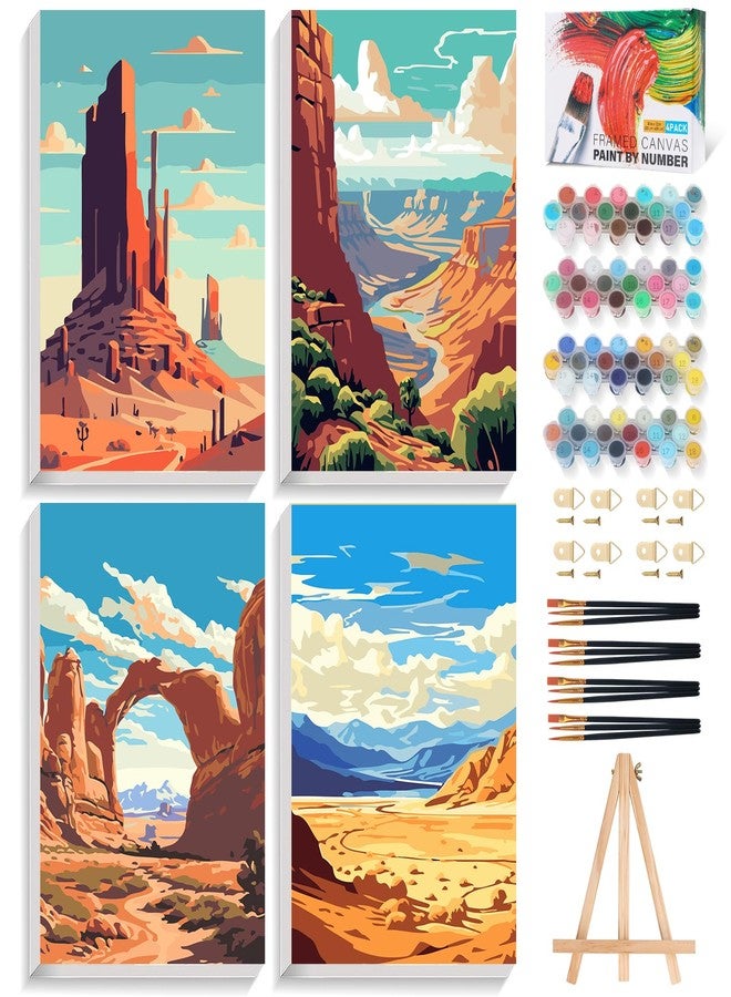 Offito 4 Pack Framed Paint by Numbers Kit for Adults Beginners with Wooden Easel, National Park Easy Number Painting Kit with Frame, Watercolor Adult Paint by Number Framed Canvas (8 * 12 Inch) - Image 1