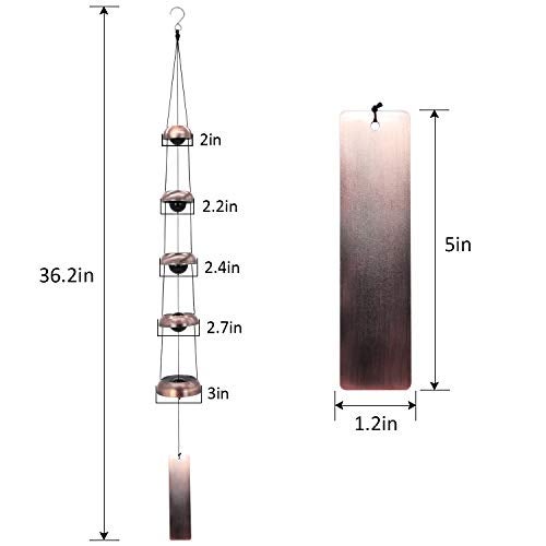 ASTARIN Bell Wind Chimes for Outside, Temple Wind Bell, Red Copper WindChimes with 5 Bells, Feng Shui Wind Chime for Home Yard Outdoor Decoration - Image 4